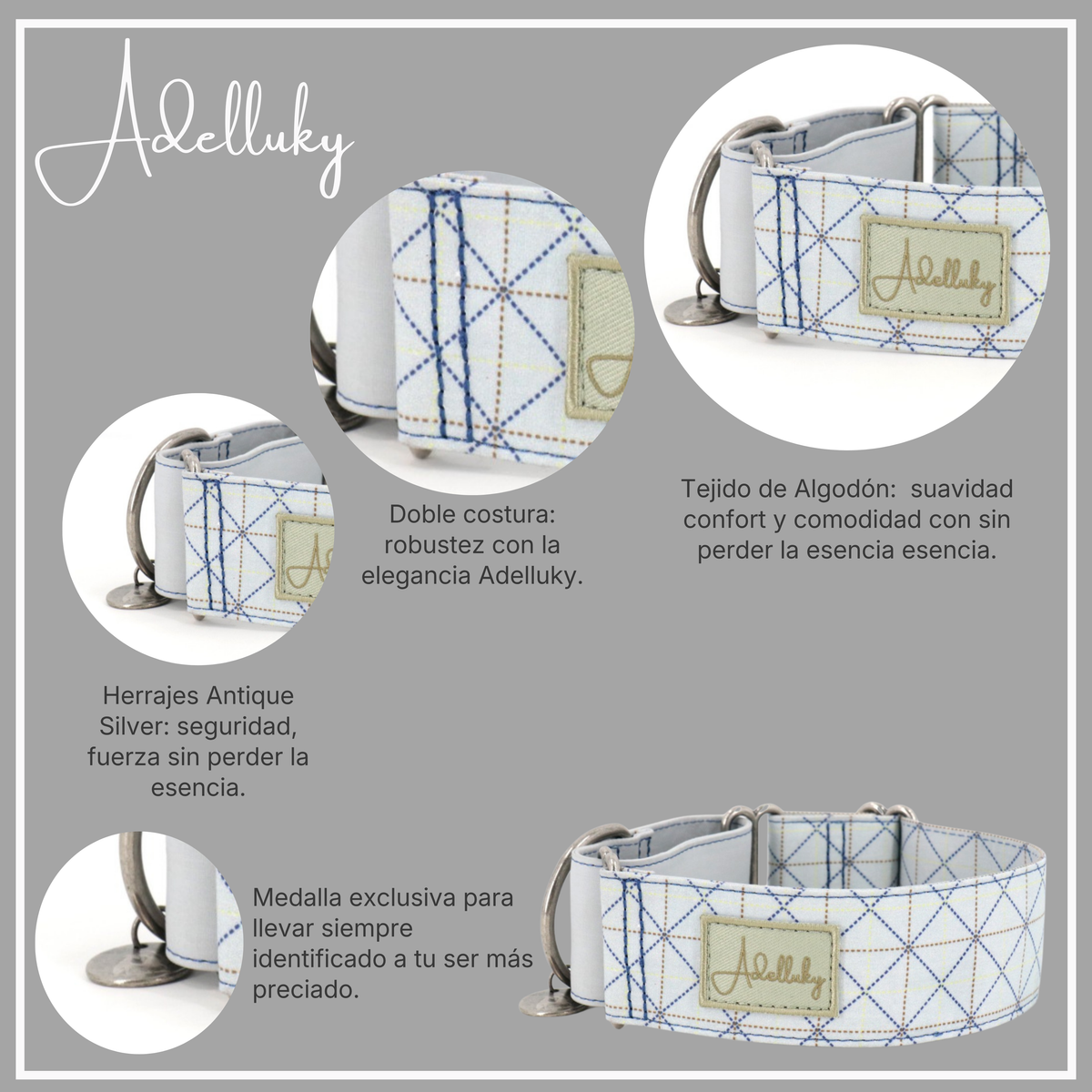 Collar martingale Británico en gris de Adelluky