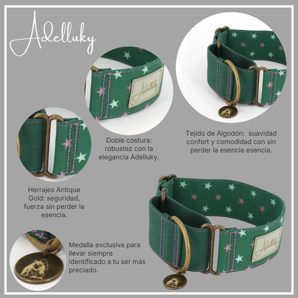 Collar martingale Estrellado verde de Adelluky